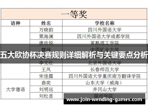 五大欧协杯决赛规则详细解析与关键要点分析